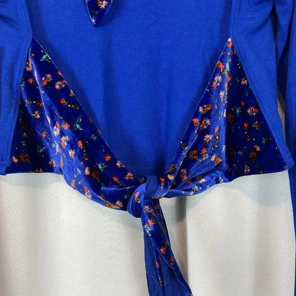 Free People NWT Looking Forward Blue Frame V-Neck Long Sleeve Tie Back Top - Picture 4 of 9
